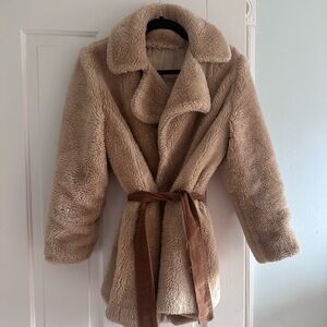 Sears Women's Cream Teddy Jacket with Brown Belt